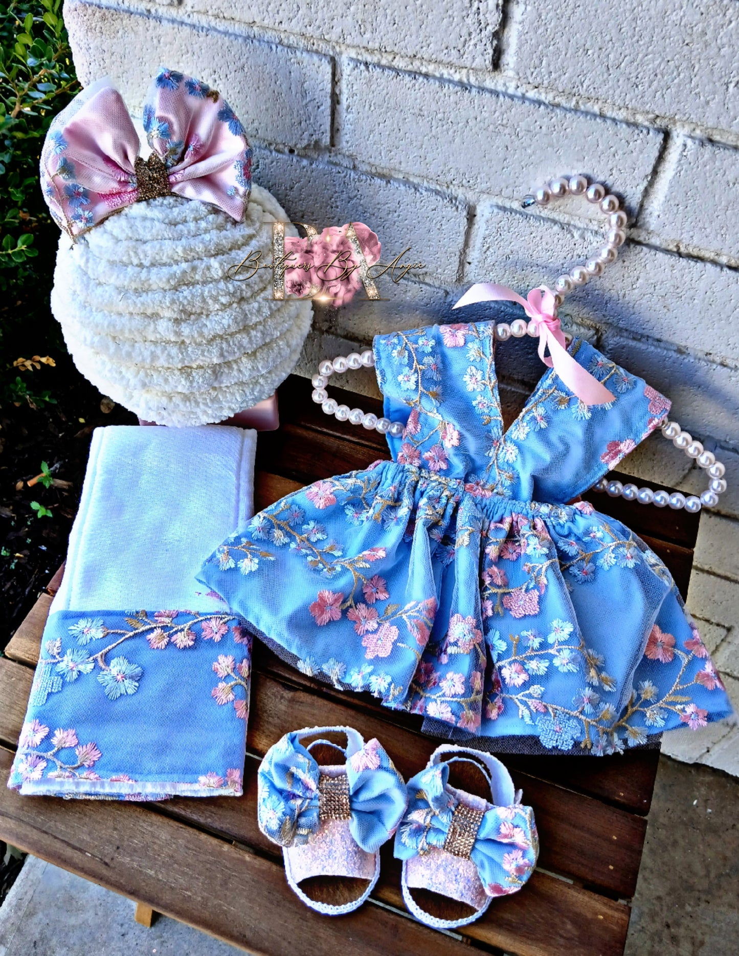 Floral pink with blue Dress