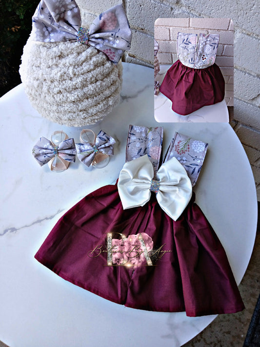 Burgundy Flower Dress set