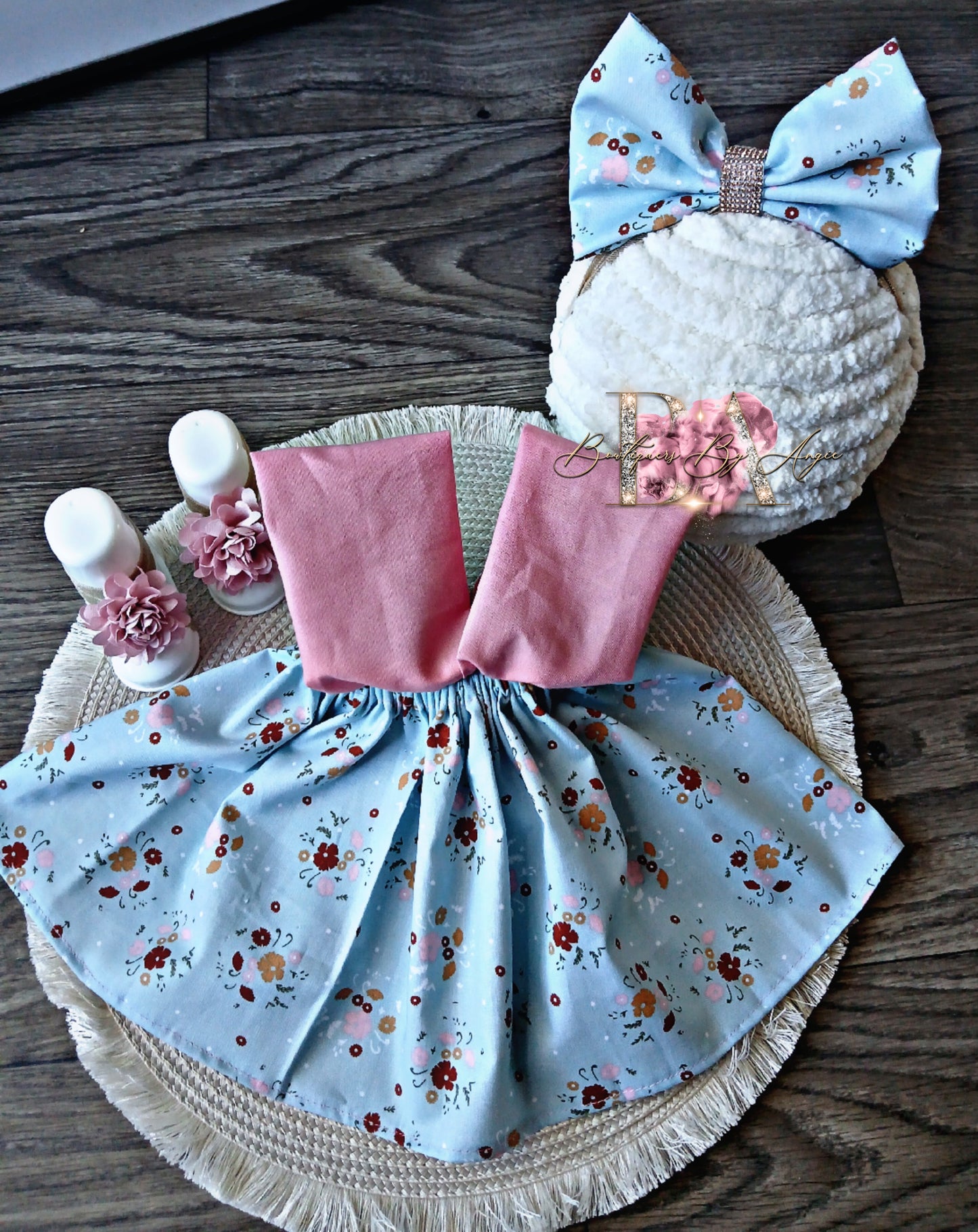 Blue Flower,pink Dress set